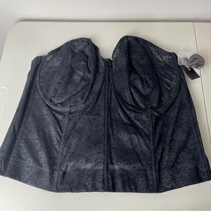 NEW Elila Black Lace Longline Strapless Bra Bustier Size 48F